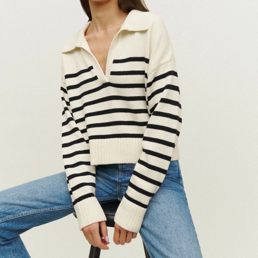 Reformation Striped Collared Francesco Polo Sweater